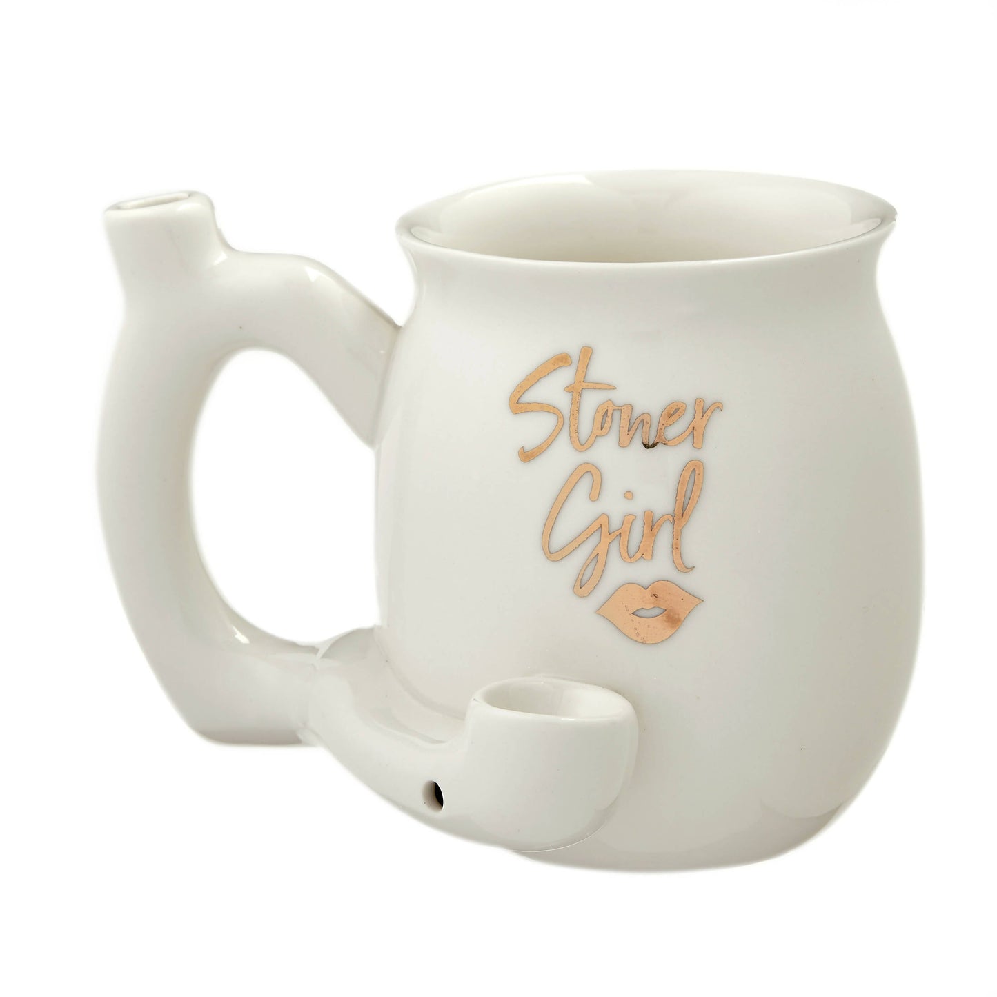 ROAST AND TOAST STONER GIRL PIPE MUG - WHITE WITH GOLD PRINT_0