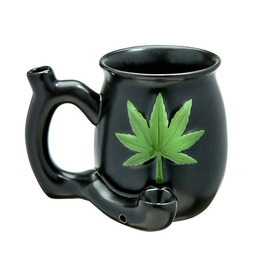 ROAST AND TOAST PIPE MUG - MATTE BLACK WITH EMBOSSED GREEN LEAF_0